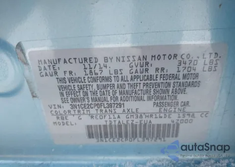 2015 Nissan Versa Note Sl z USA, uszkodzony, nr VIN 3N1CE2CP0FL397291